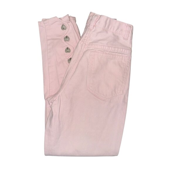 Vintage Jordache Skinny Tapered Leg Juniors Jeans 7 8 27 Pink Heart Buttons - Picture 1 of 9